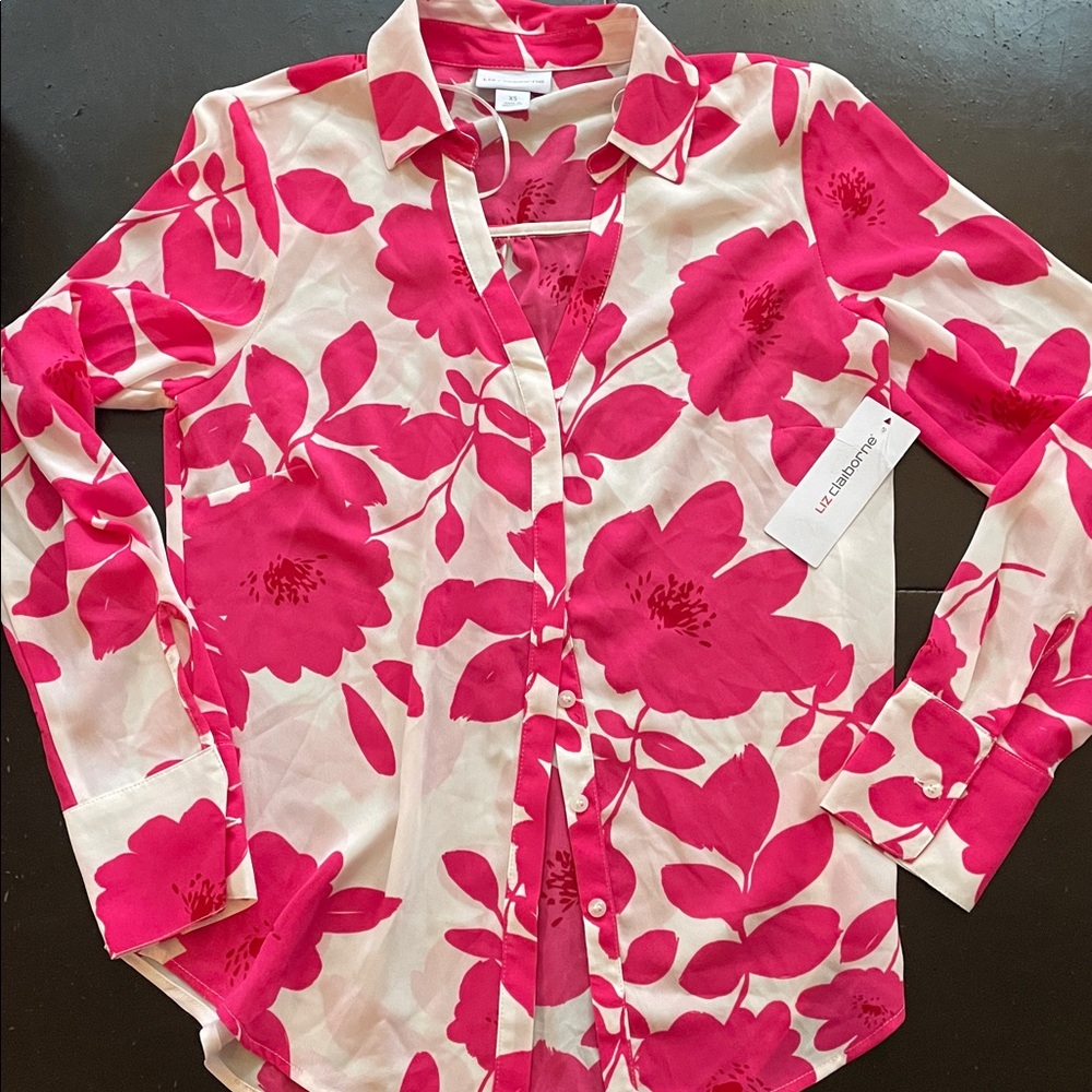 Gorgeous Bold Pink Floral Top Button Front